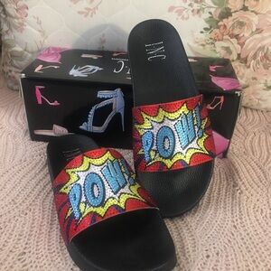 Women’s POW! Sequin Slide Sandals - Black/Red